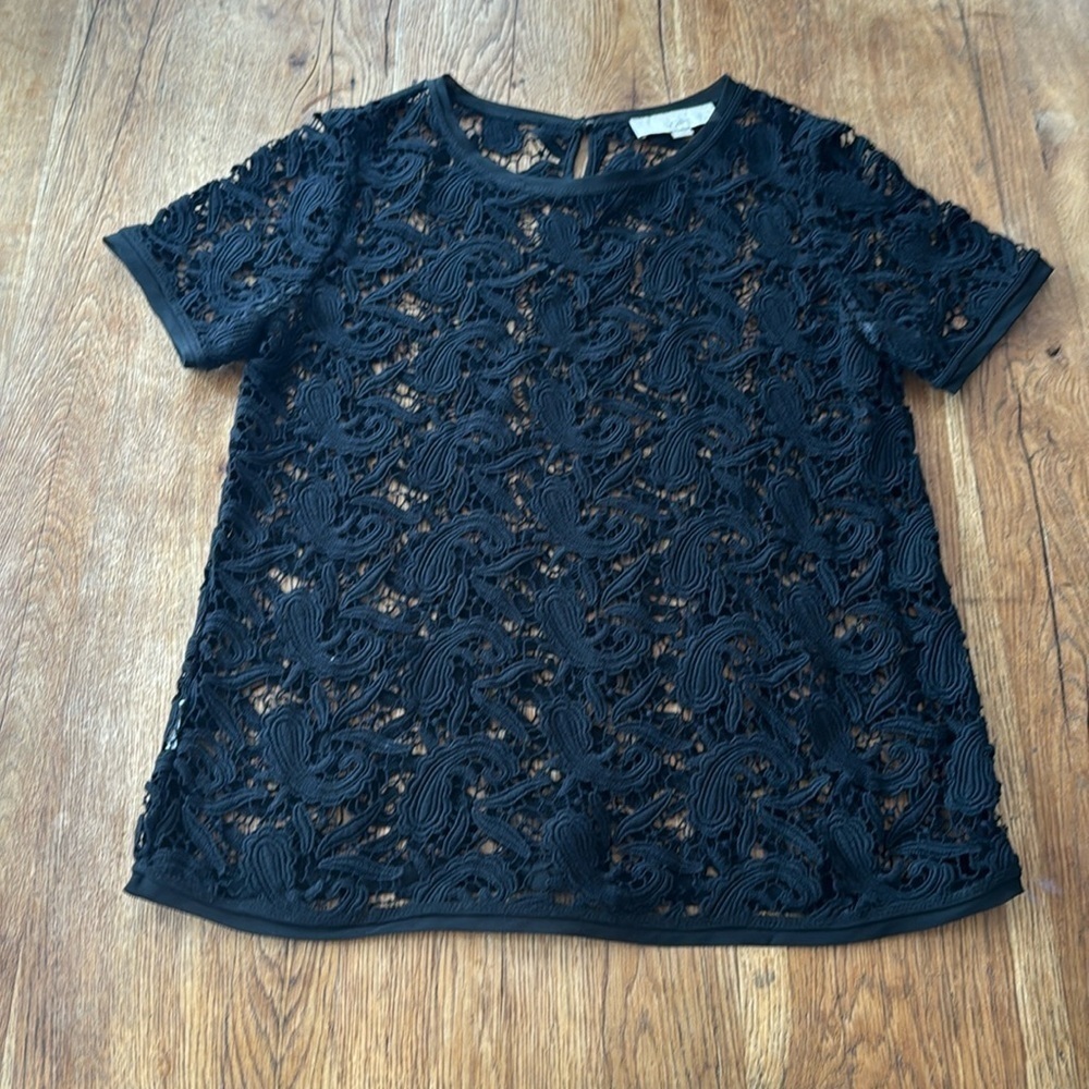 Ann Taylor LOFT Black Lace Short Sleeve Blouse